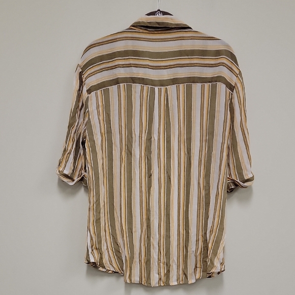 Striped Button-Down Shirt in Olive and Cream - Picture 10 of 16